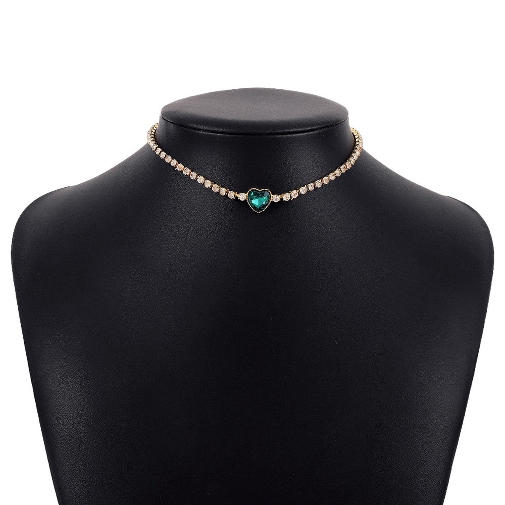 Anthropologie Emerald Heart Crystal Choker - Silver & Green - Picture 3 of 3
